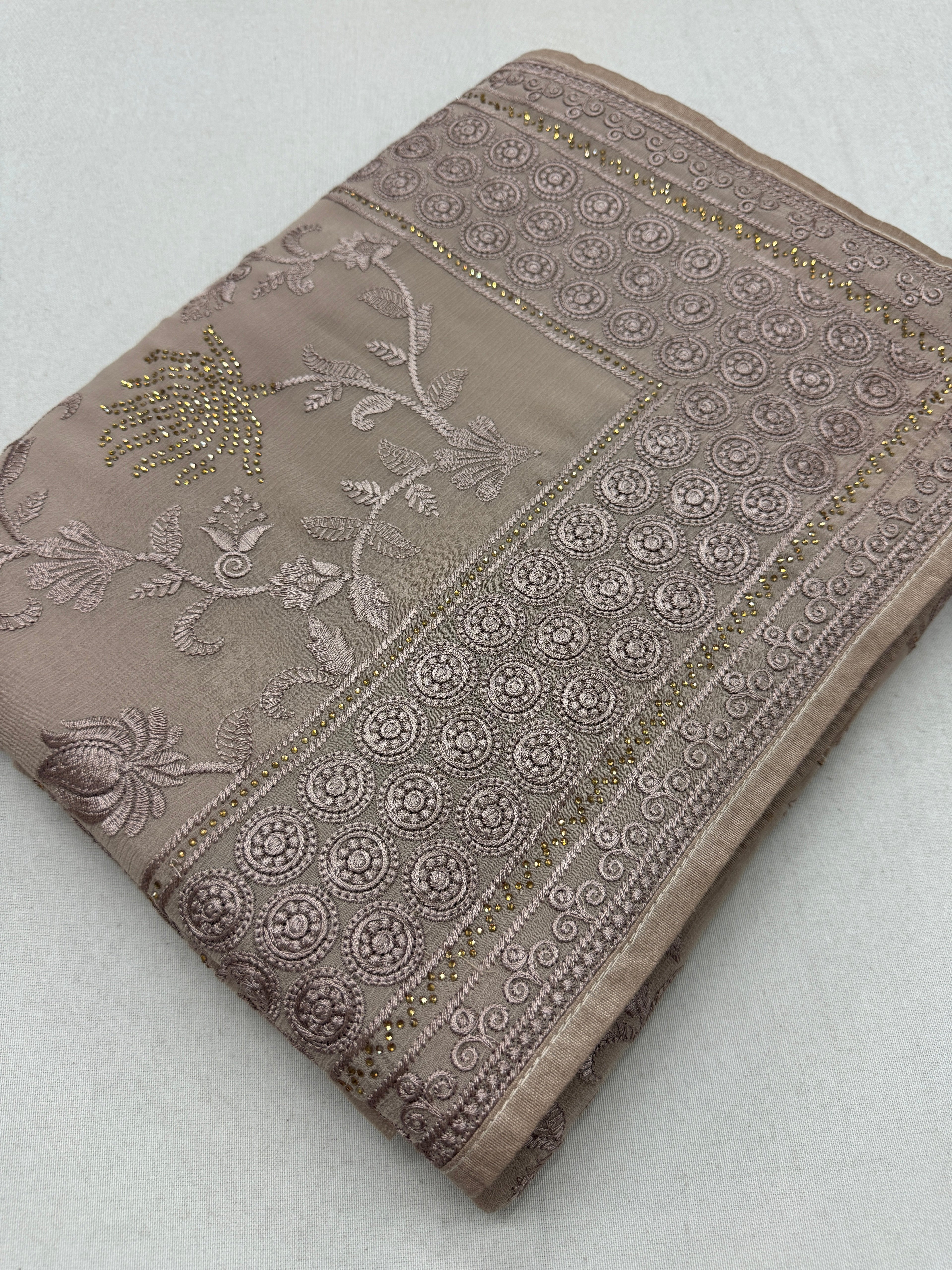 Ruma | Pastel Brown Georgette Partywear Saree | Trending Bollywood Design