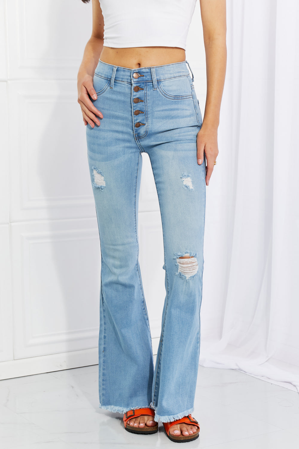 Women's Jess Button Flare Light Blue Jeans Regular - Plus Sizes