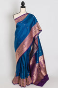Mahi | Royal Blue Pure Katan Silk Banarasi Saree with 40 Size Stitched Blouse