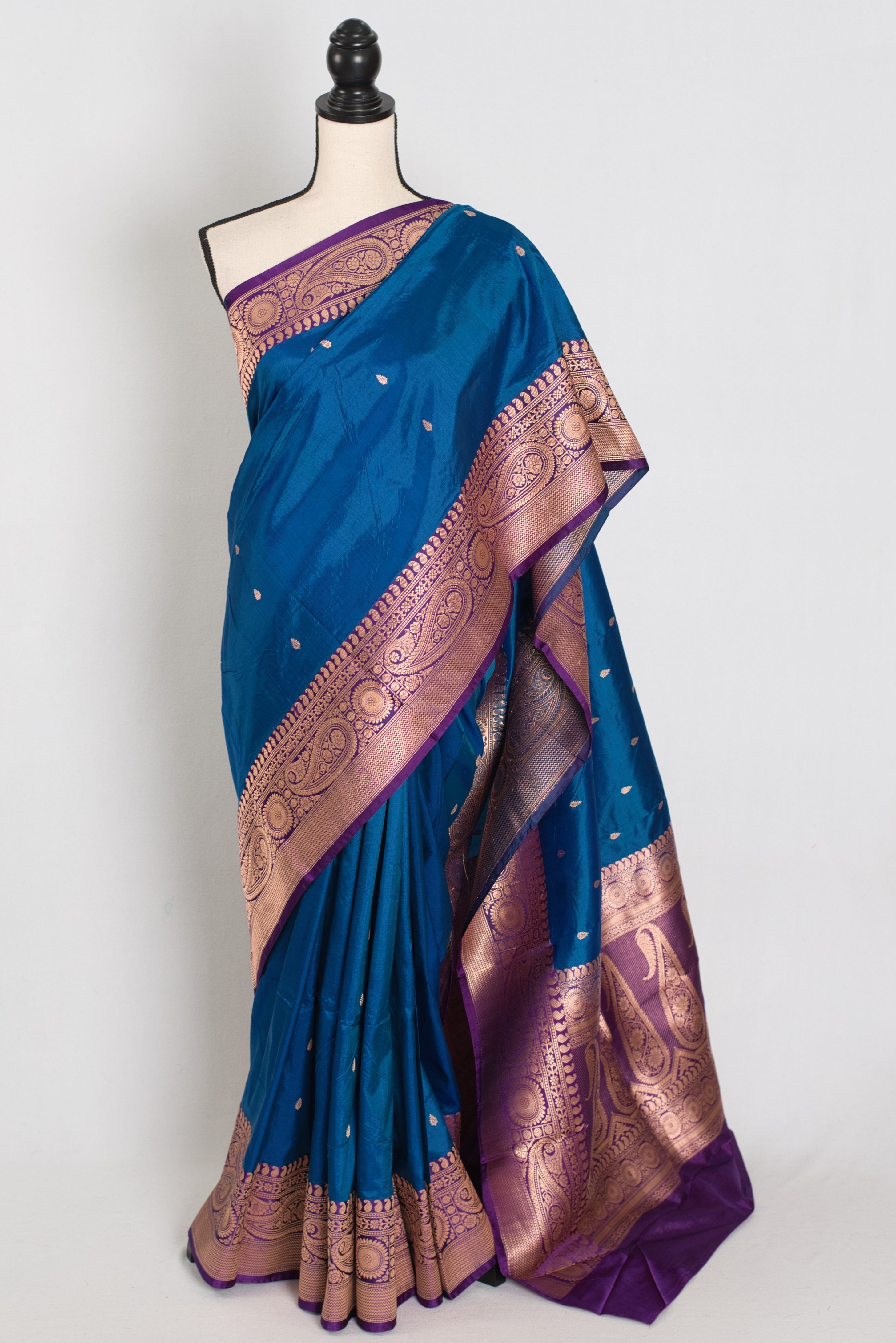 Mahi | Royal Blue Pure Katan Silk Banarasi Saree with 40 Size Stitched Blouse