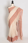 Jaya: Cream & Peach 100% Pure Cotton Jamdani Saree