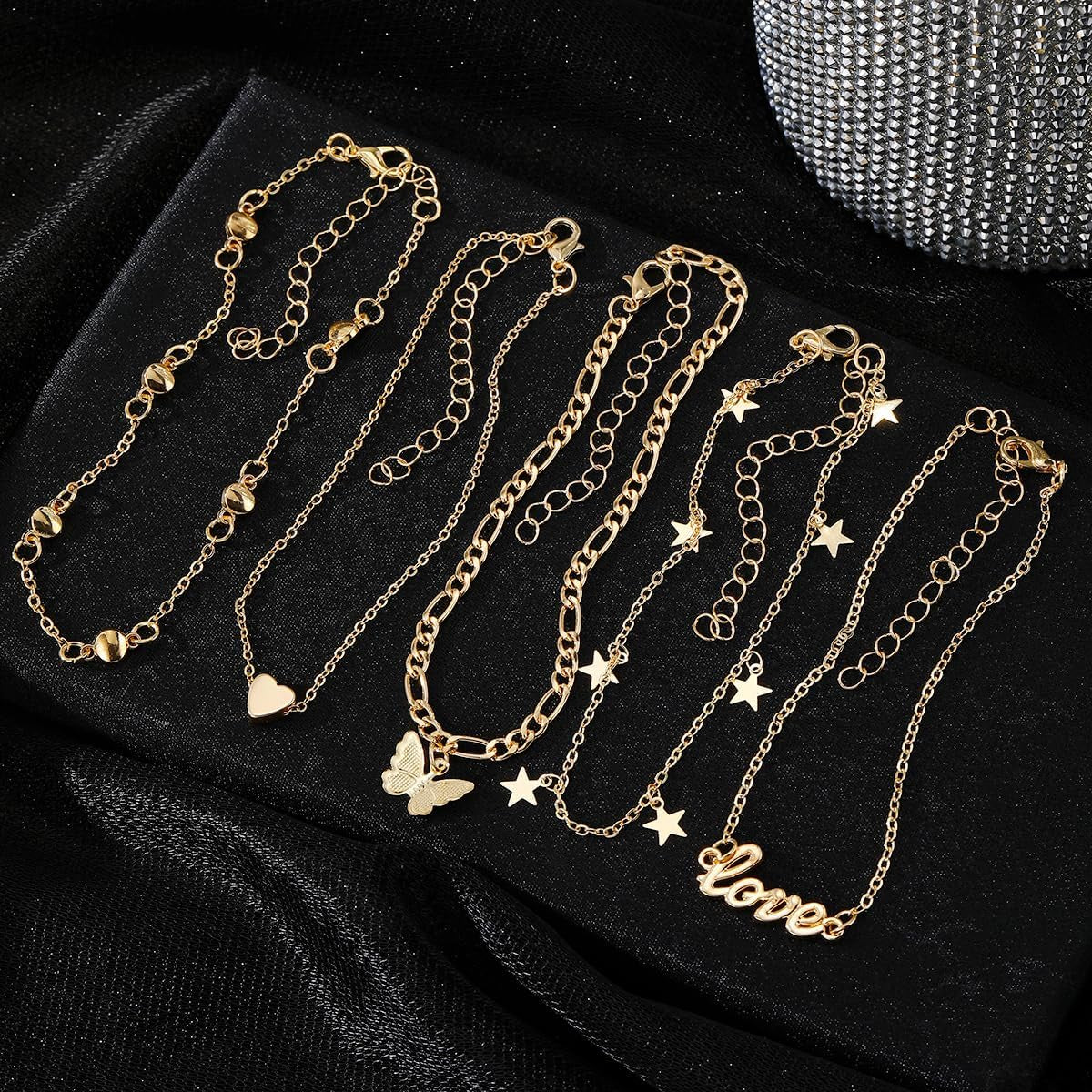 Gold Anklets for Women, Adjustable Layered Charm Ankle Chains