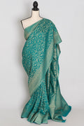 Rini | Rama Green Semi Georgette Banarasi Saree | Pre-Stitched Size 36 Blouse