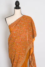 Hira | Orange Georgette Kashmiri Embroidery Saree | Perfect Haldi Wear