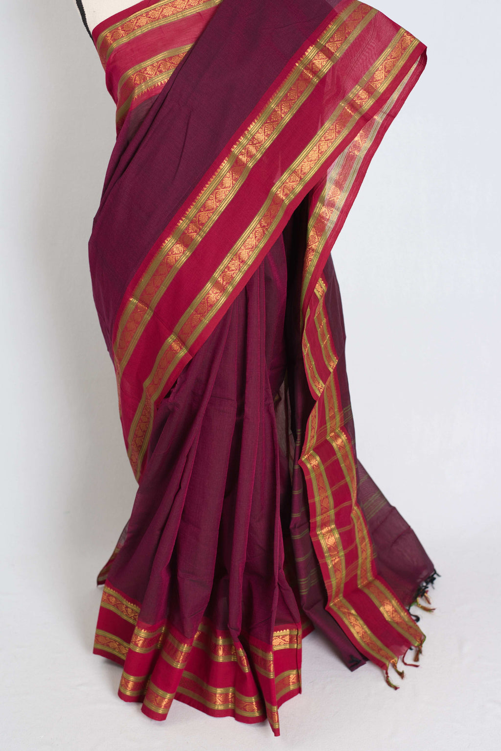 Kalyani : Handwoven Kanchi Cotton Saree in Maroonish Purple
