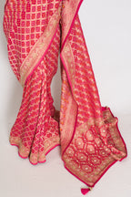 Afrin | Rani Pink Semi Georgette Saree | Pre-Stitched Size 38 Blouse