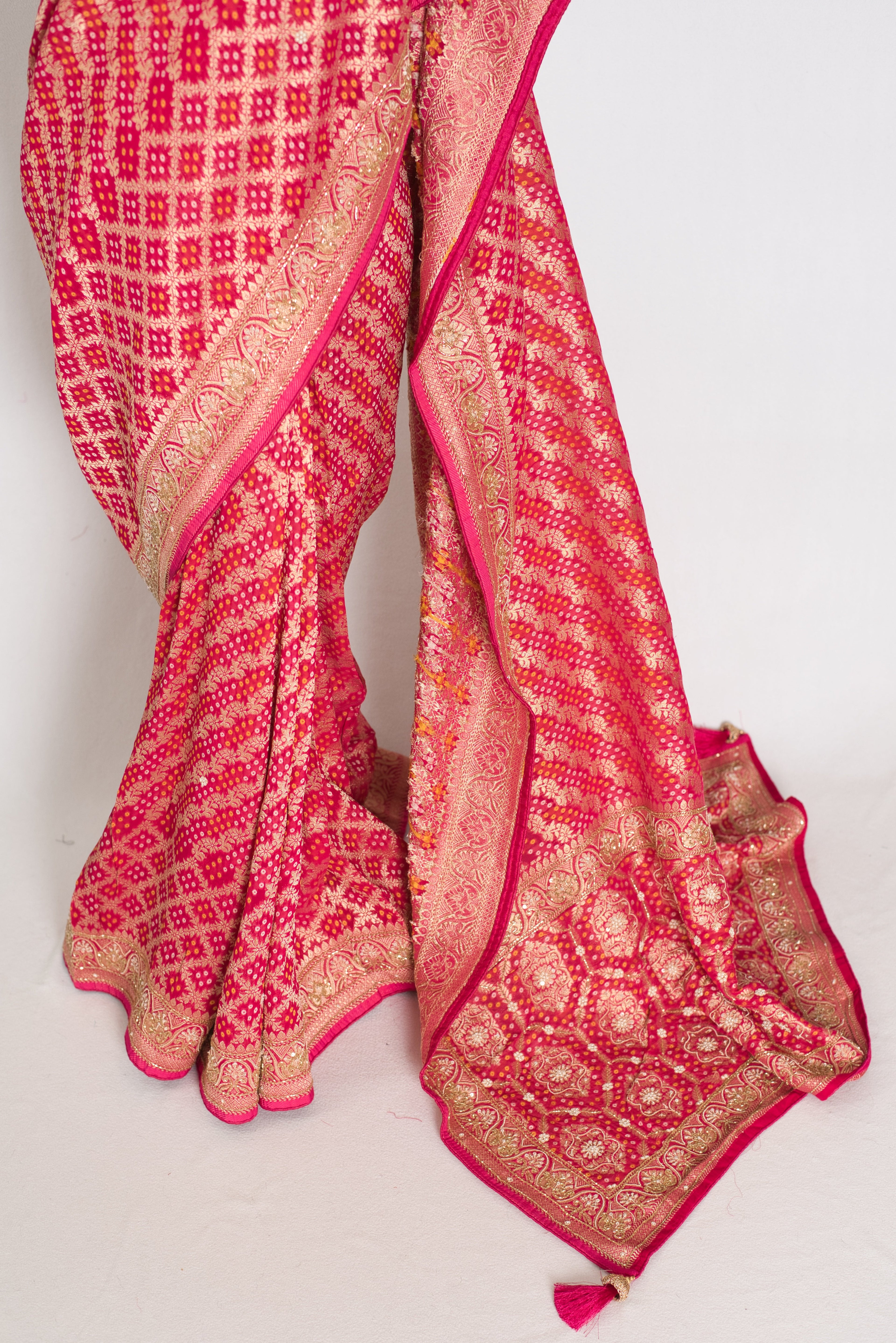 Afrin | Rani Pink Semi Georgette Saree | Pre-Stitched Size 38 Blouse