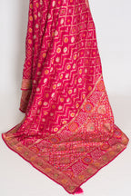 Liza | Dark Pink Hand Embroidery Soft Dola Silk Banarasi Saree