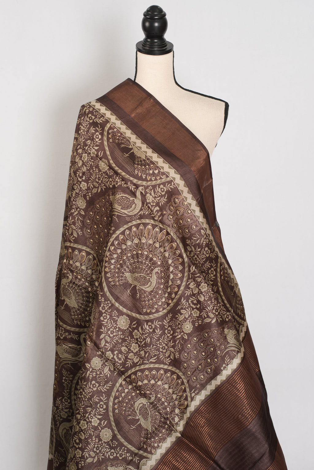 Kala | Earthy Brown Pure Tussar Silk Saree | Heritage Kalamkari Art Prints