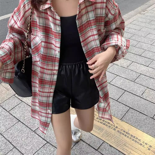 Elegant Relaxed-fit Plaid Shirt For Women