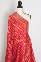 Radha | Red Dola Silk Gharchola Banarasi Saree | Hand-Embroidered Border & Pallu
