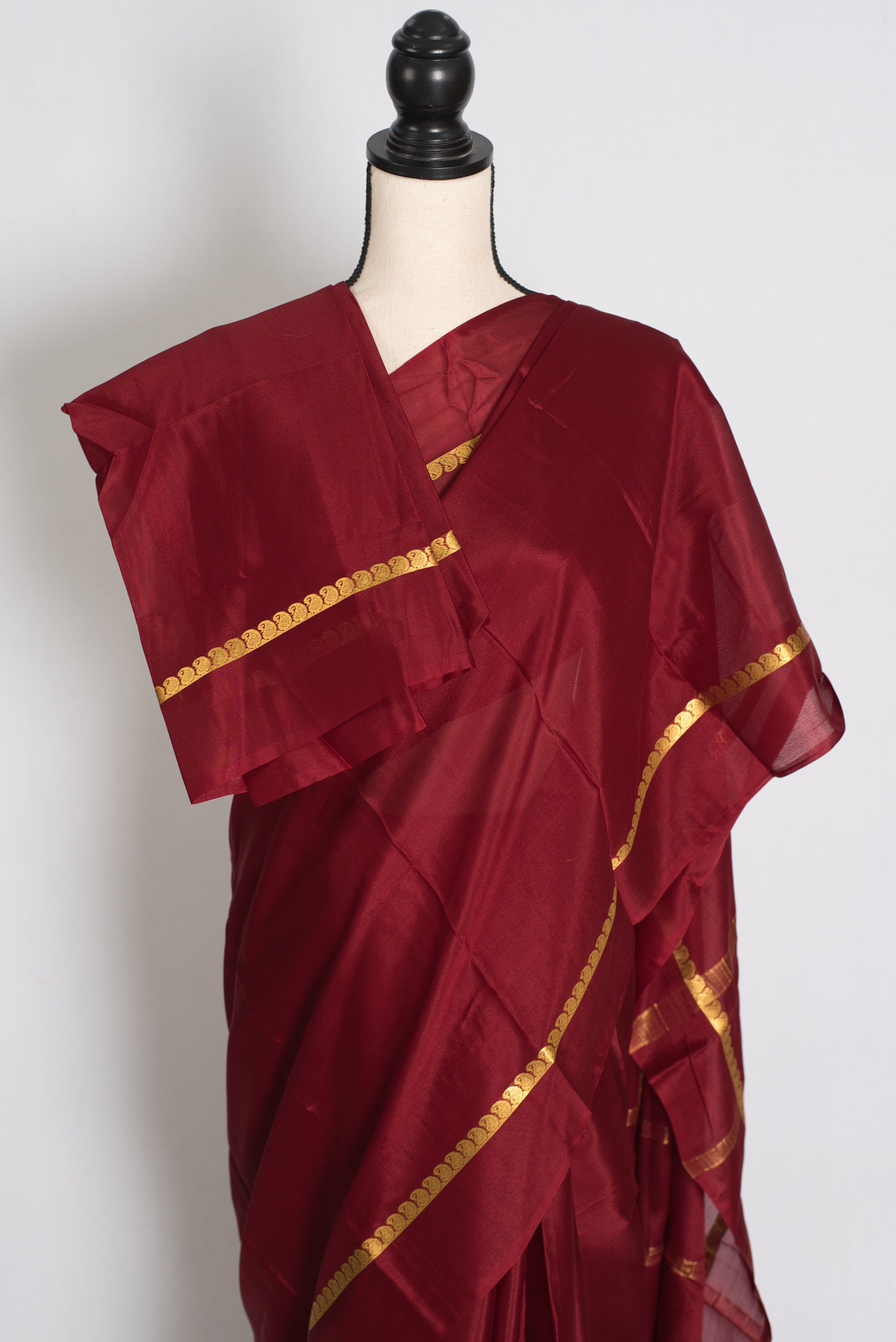 Mekhla Maroon and Gold Pure Mysore Crepe Silk Saree – Silk Mark Certified
