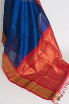 Mala : Royal Blue and Red Cotton Silk Kanjivaram Saree with 38 Size Blouse