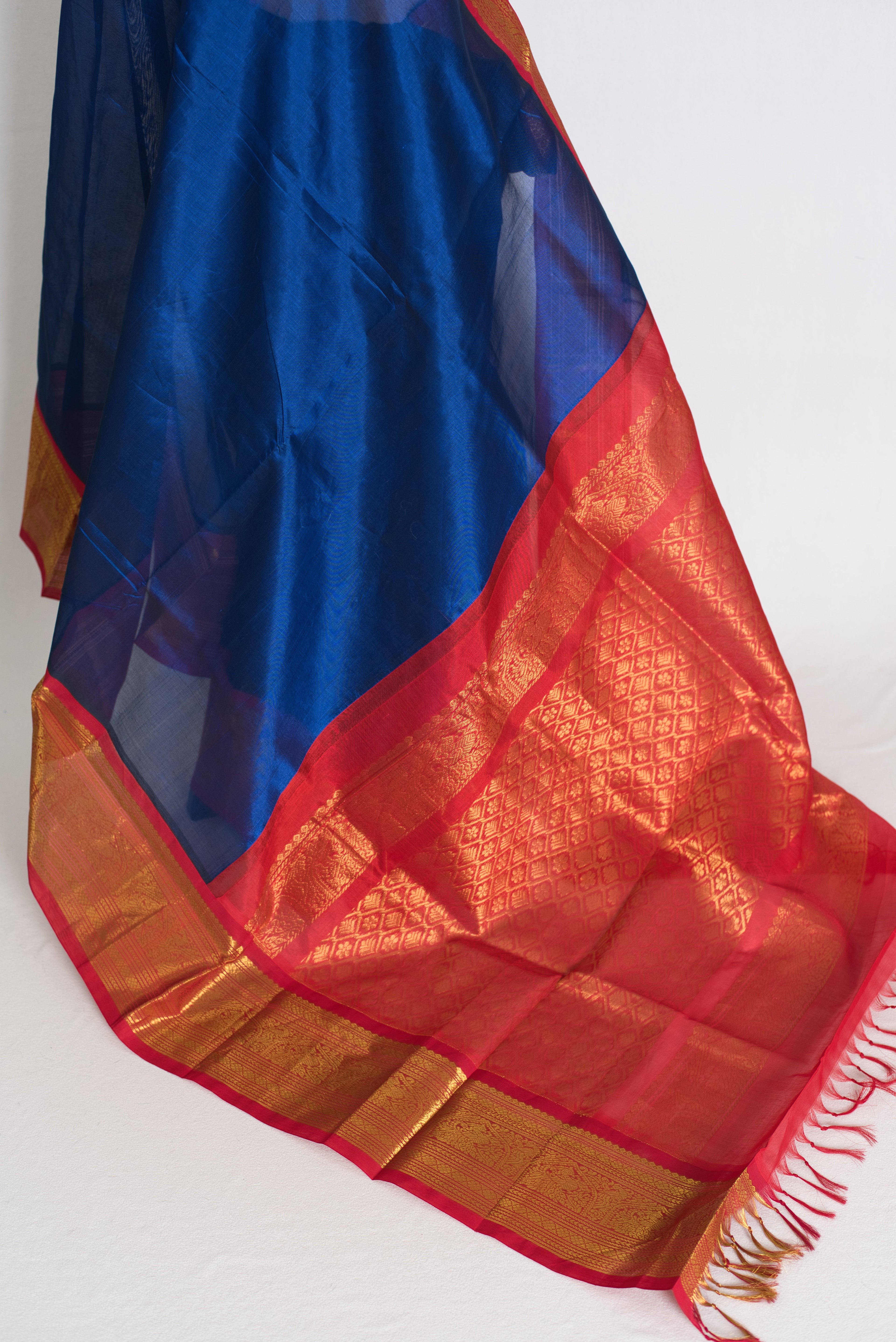 Mala : Royal Blue and Red Cotton Silk Kanjivaram Saree with 38 Size Blouse
