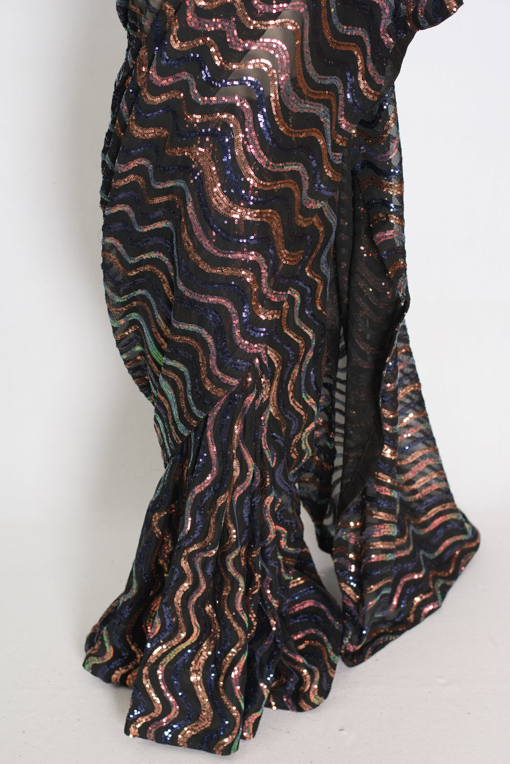 Emi | Black Sequin Cocktail Saree | Partywear with Pre-Stitched Size 38 Blouse