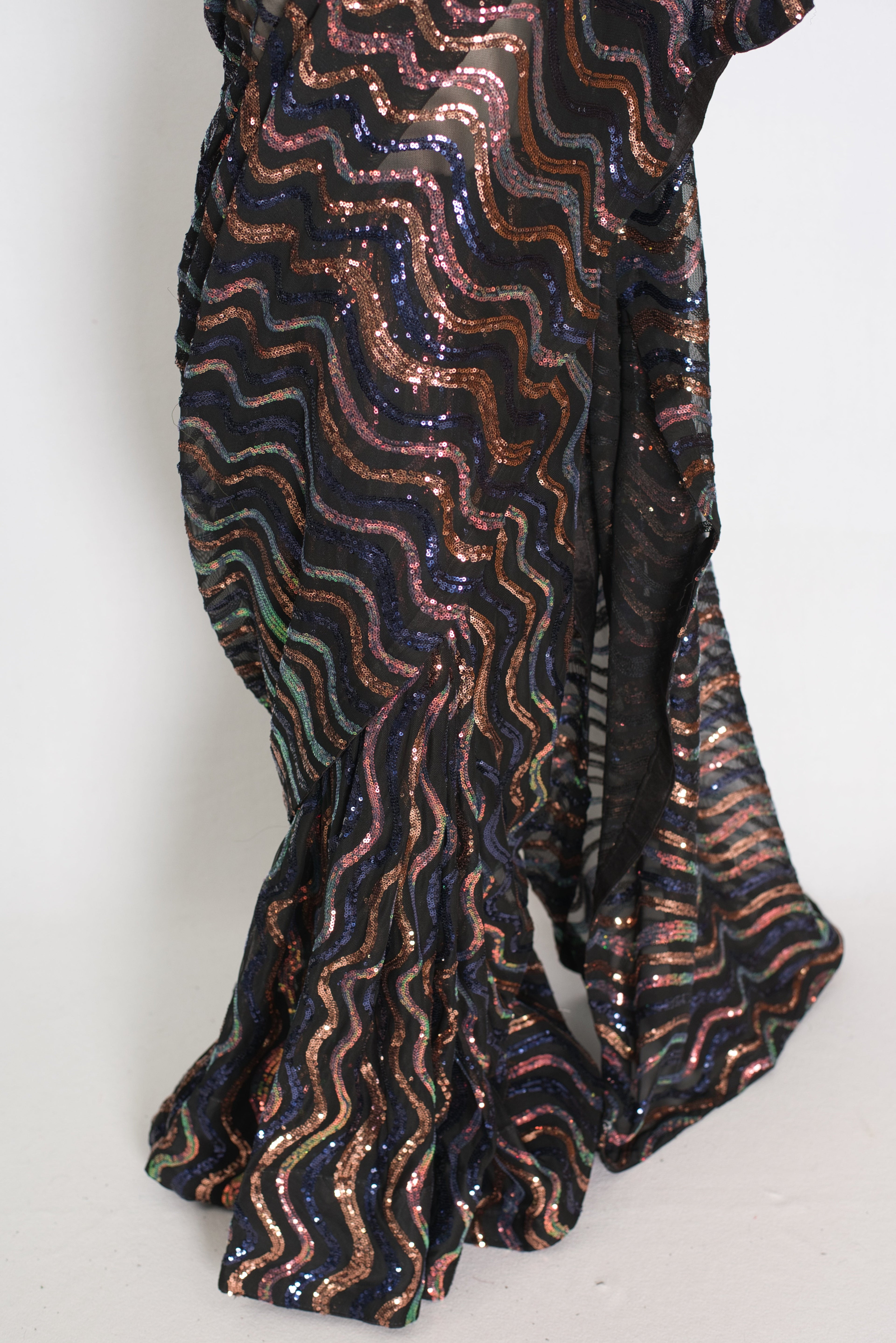 Emi | Black Sequin Cocktail Saree | Partywear with Pre-Stitched Size 38 Blouse