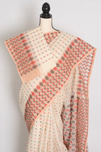 Jaya: Cream & Peach 100% Pure Cotton Jamdani Saree