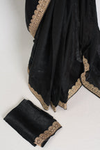 Farah : Designer Glass Tissue Black Partywear Saree with Patched Gold Border