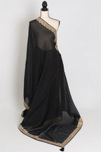 Farah : Designer Glass Tissue Black Partywear Saree with Patched Gold Border