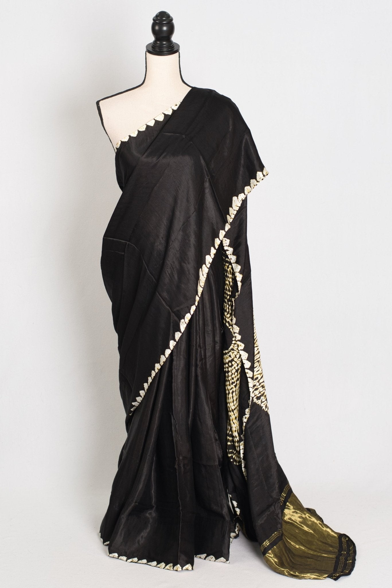 Farah : Modal Silk Bandhani Partywear Saree in Black and Gold