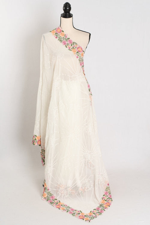 Farheen : Georgette Embroidery Designer Saree in Off White