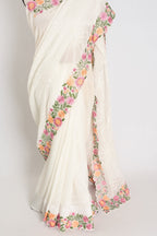 Farheen : Georgette Embroidery Designer Saree in Off White