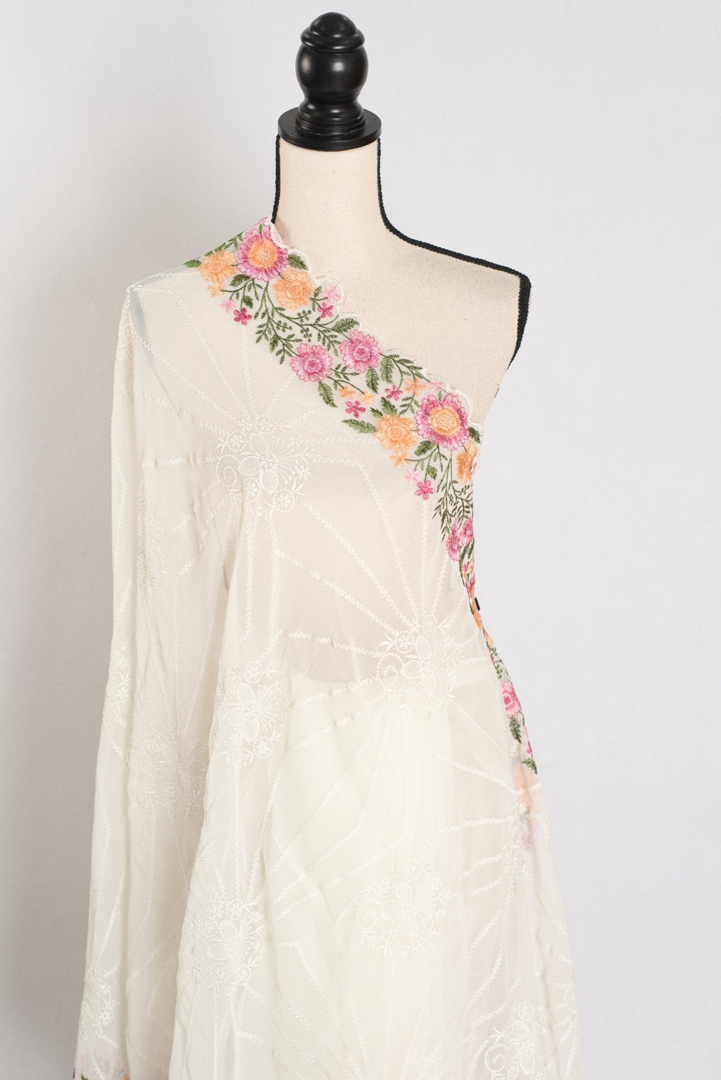 Farheen : Georgette Embroidery Designer Saree in Off White
