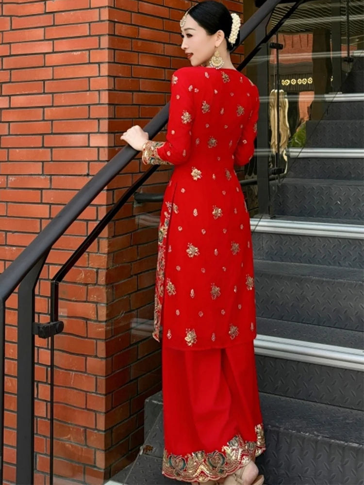 Female Indian Traditional Dance Dress Long Sleeve Tops Pants Bollywood Dance Saree Veil Suit Belly Dance Stage Clothing DQL10759