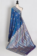 Arpita | Peacock Blue and Cream Handwoven Baluchari Silk Saree