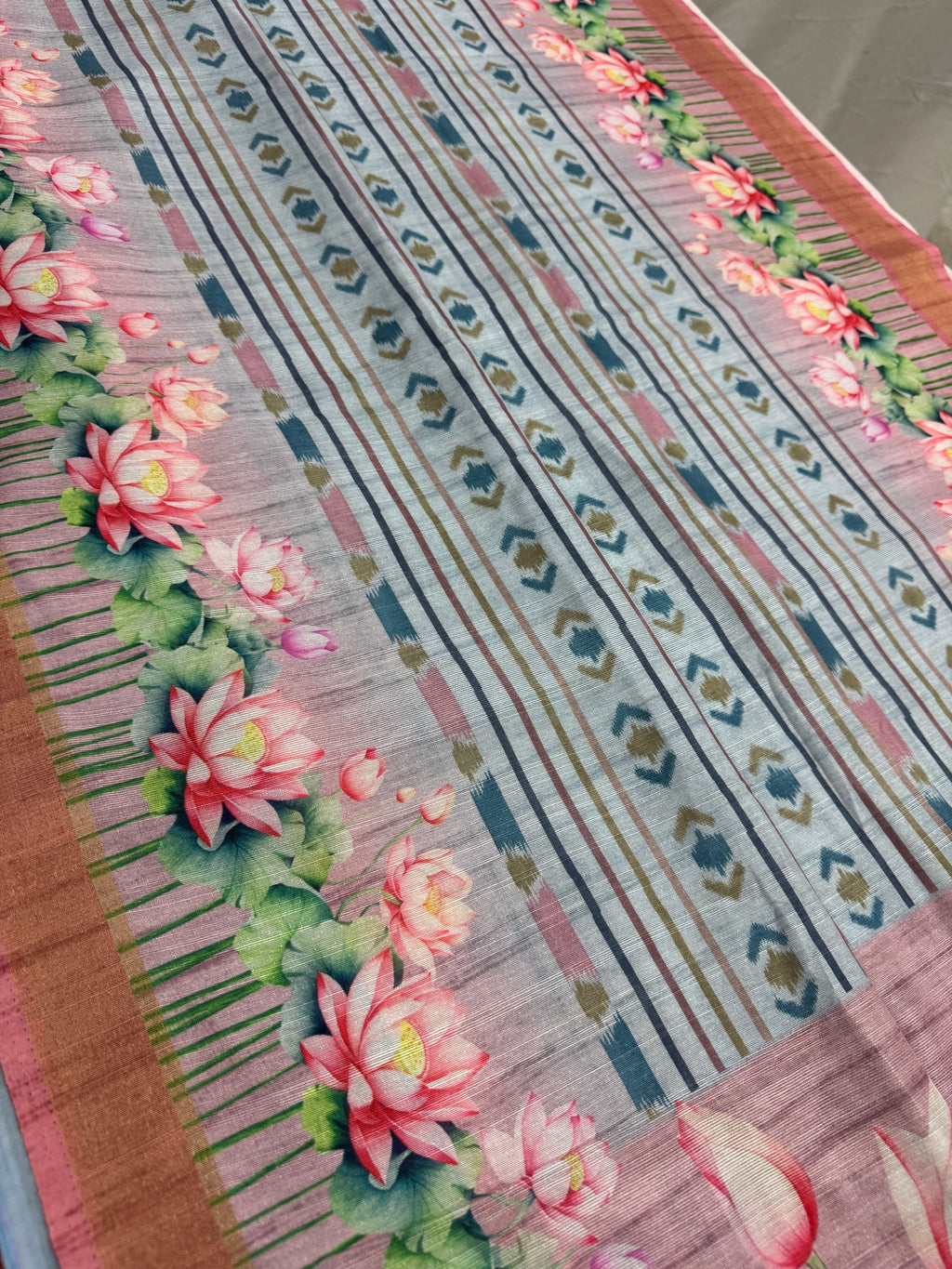 Jissa | Sky Blue & Mauve Ikkat Fusion Semi Tussar Saree