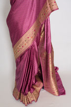 Indrani | Purplish Pink Semi Mashru Banarasi Saree | Pre-Stitched Size 36 Blouse