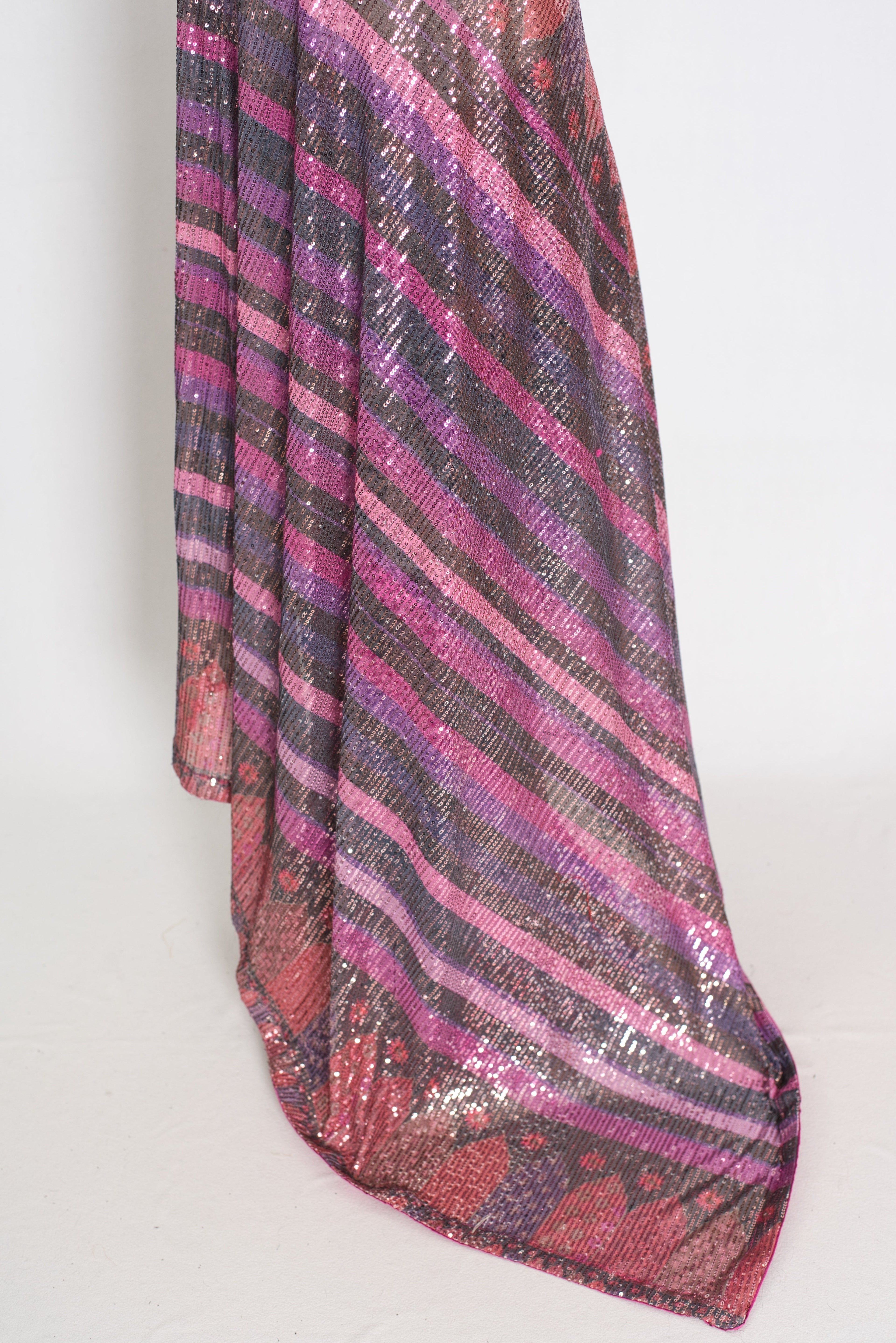Ruhi | Pink Designer Sequin Saree | Bollywood Style Multi-Tonal Striped Shimmer