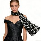 Black & White Printed Viscose Scarf - Abstract Long Scarf 79inchx9inch