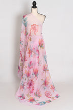 Lia : Pink Floral Printed Chiffon Saree – Budget-Friendly Summer Drape