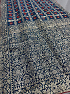 Parul | Dark Blue & Red Gharchola Banarasi Saree | Silver Zari Dola Silk
