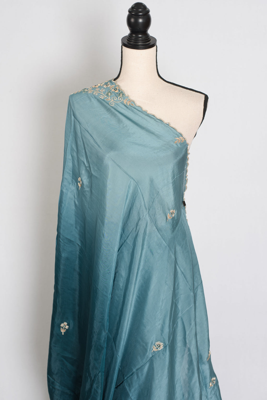 Nadia | Teal Green Shaded Soft Organza Saree | Zardosi Hand Embroidery