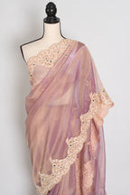 Priya | Lavender Soft Tissue Scalloped Embroidery Saree | Pastel Partywear