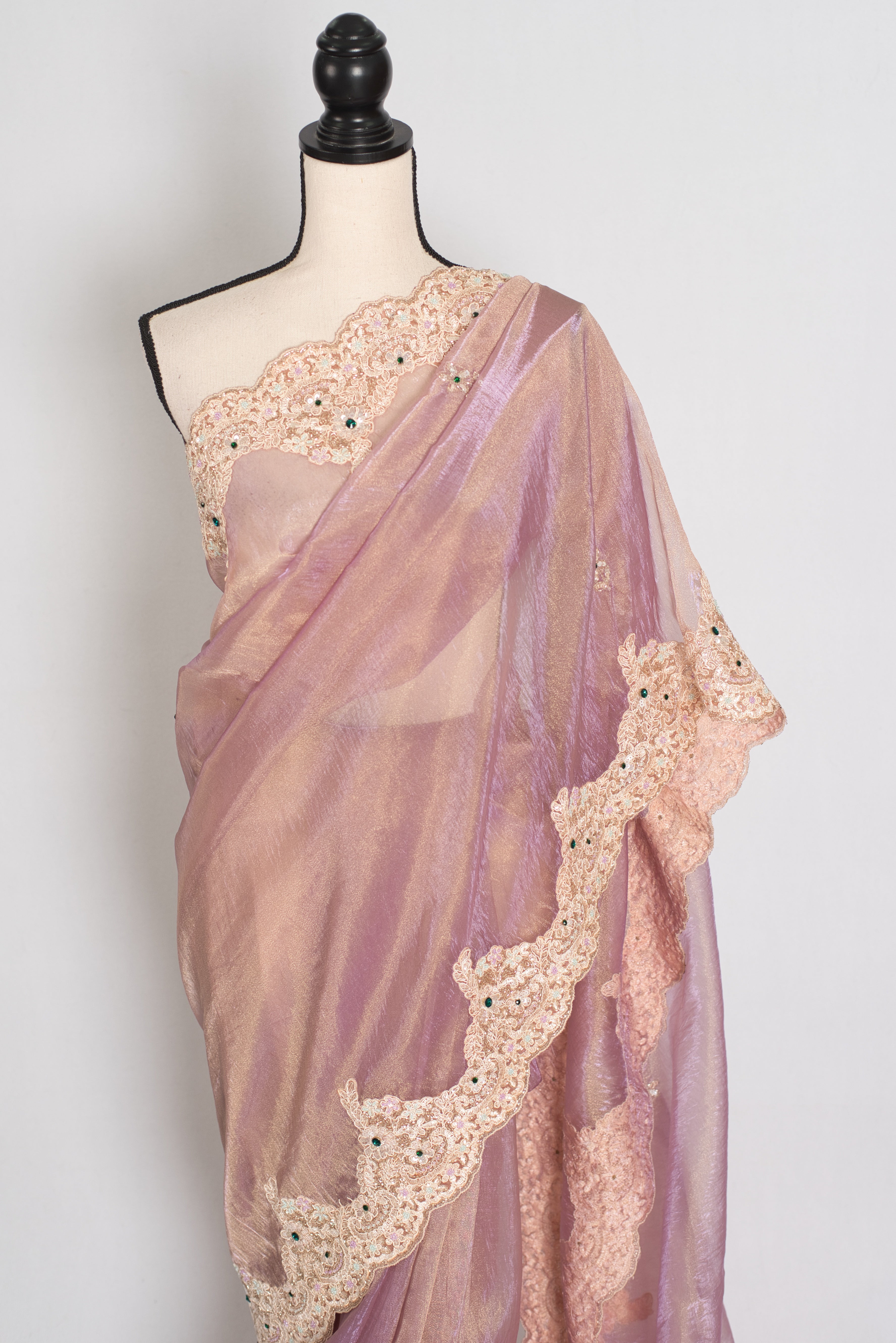 Priya | Lavender Soft Tissue Scalloped Embroidery Saree | Pastel Partywear