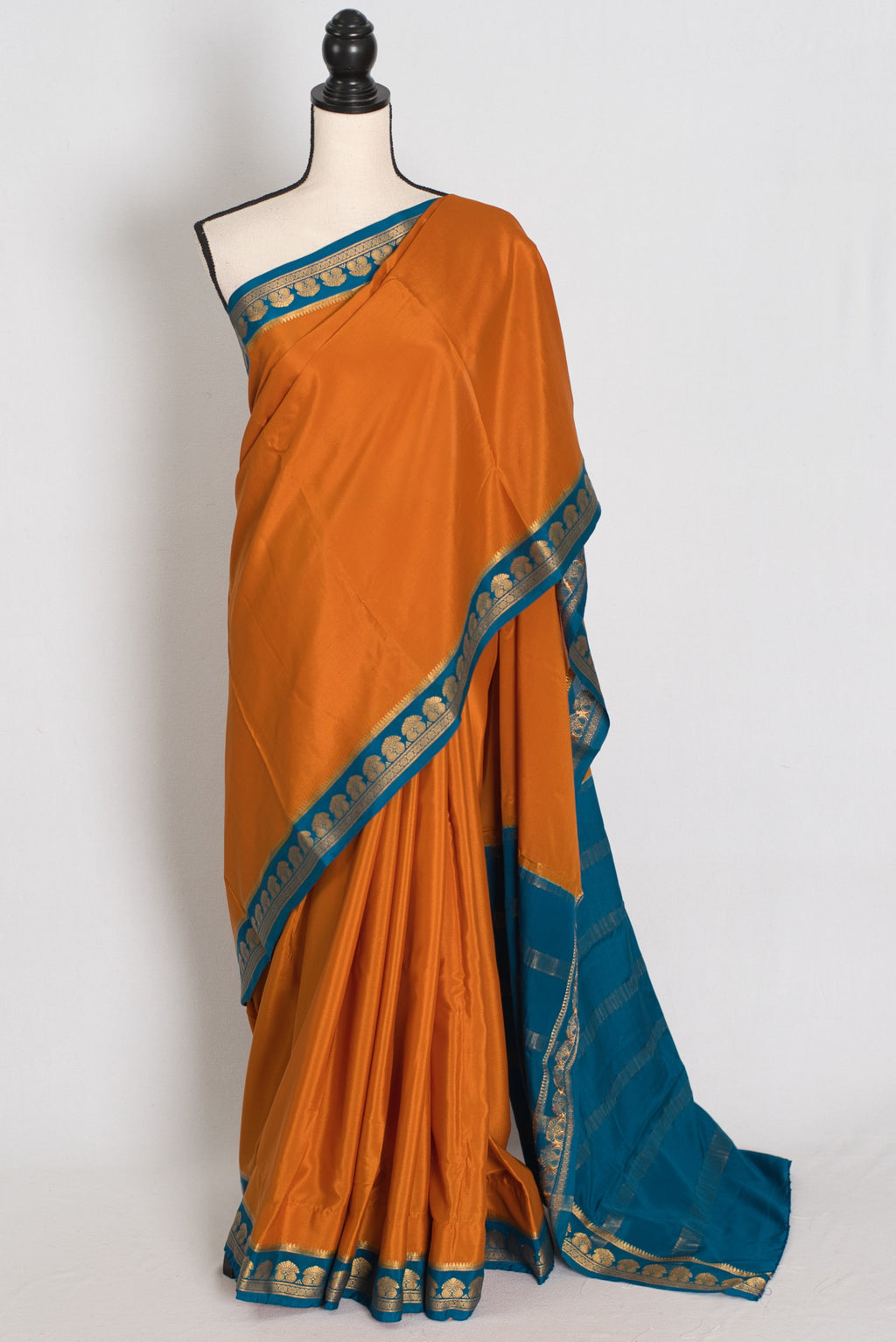 Nandini Orange and Turquoise Pure Mysore Silk Crepe Saree with 36 Size Blouse