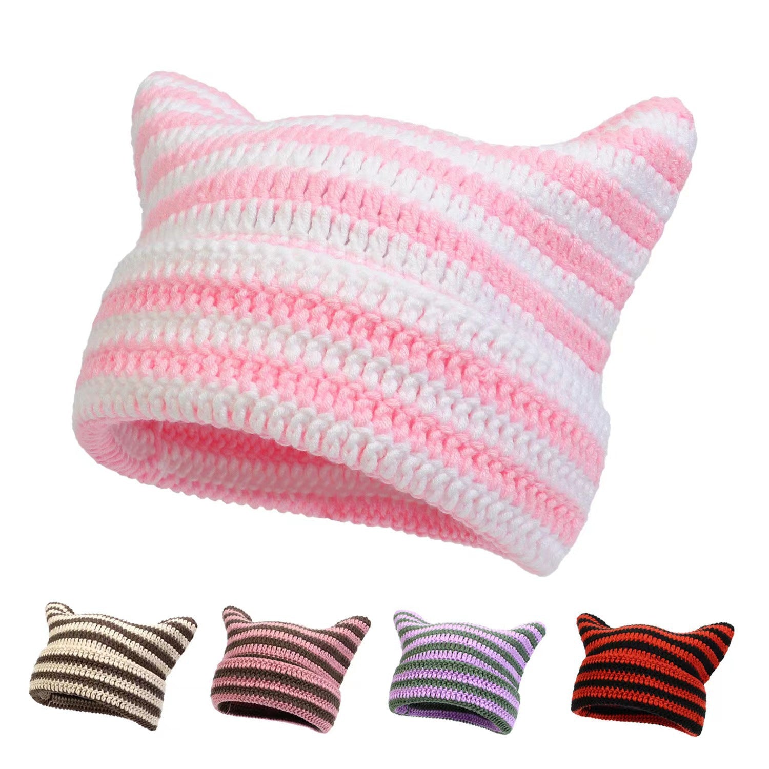 Hand-knitted Striped Cat Hat