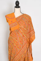 Haldi | Turmeric Yellow Georgette Saree | All-Over Kashmiri Embroidery