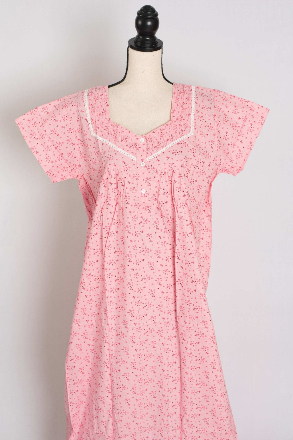 Floral Printed Baby Pink Women Indian Cotton Nighty in Regular Size
