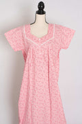Floral Printed Baby Pink Women Indian Cotton Nighty in Regular Size