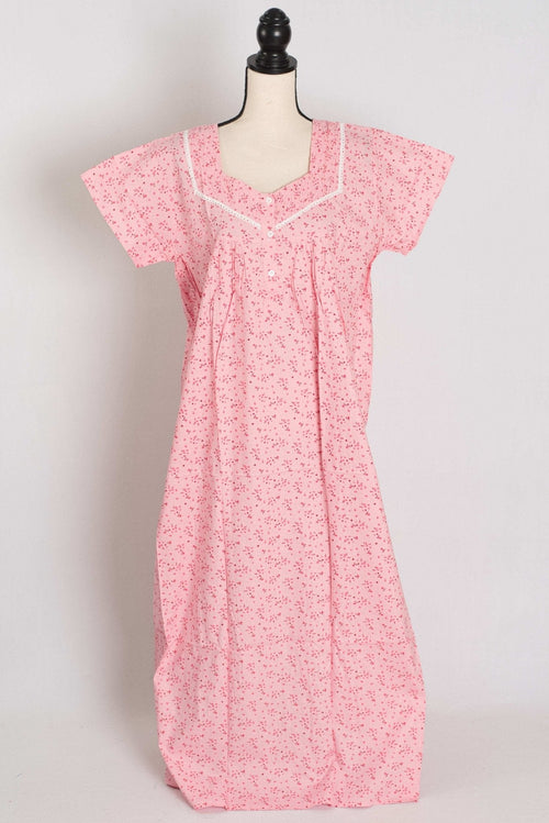 Floral Printed Baby Pink Women Indian Cotton Nighty in Regular Size