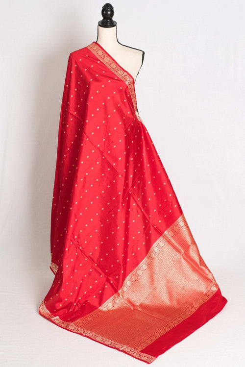 Gauri : Certified Silk Banarasi Saree with Resham Work In Bright Red
