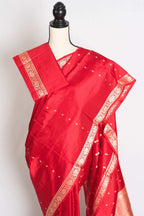 Gauri : Certified Silk Banarasi Saree with Resham Work In Bright Red