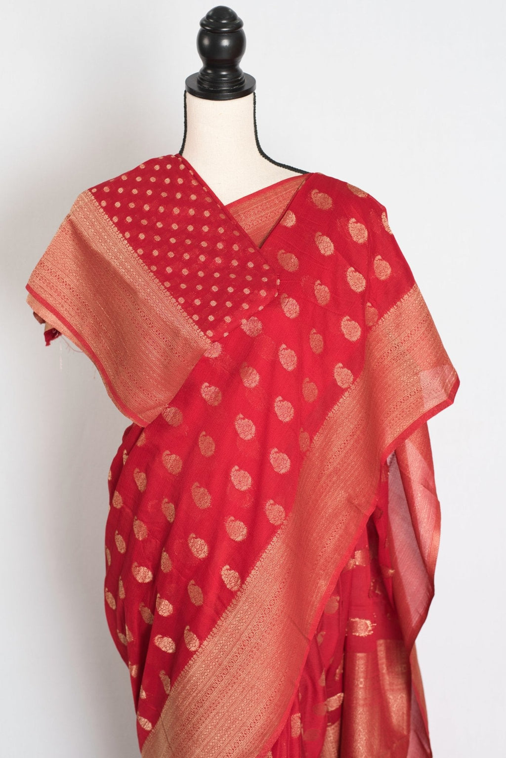 Gauri : Semi Georgette Budget Friendly Red Banarasi Saree