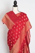 Gauri : Semi Georgette Budget Friendly Red Banarasi Saree