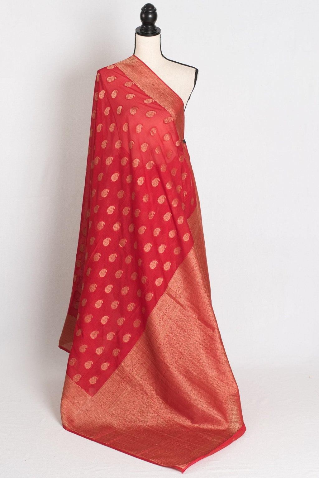 Gauri : Semi Georgette Budget Friendly Red Banarasi Saree