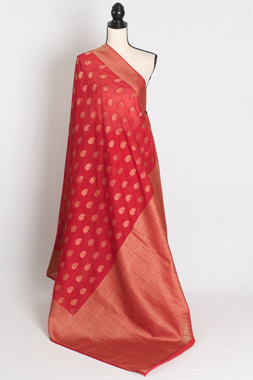 Gauri : Semi Georgette Budget Friendly Red Banarasi Saree